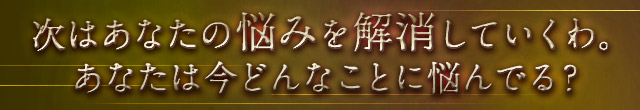 次はあなたの悩みを解消していくわ。あなたは今どんなことに悩んでる?